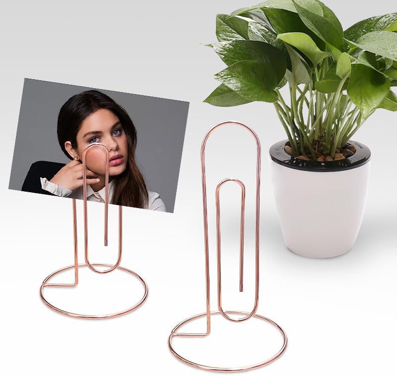 XyviLokit 4 Pack Large Paper Clip Memo Holder for Desk,Letter Holder,Paper Stand for Desk,Letter & Bill Storage,Mail Organizer Office Accessories Desktop Message Office Decor (Rose Gold) - Image 5